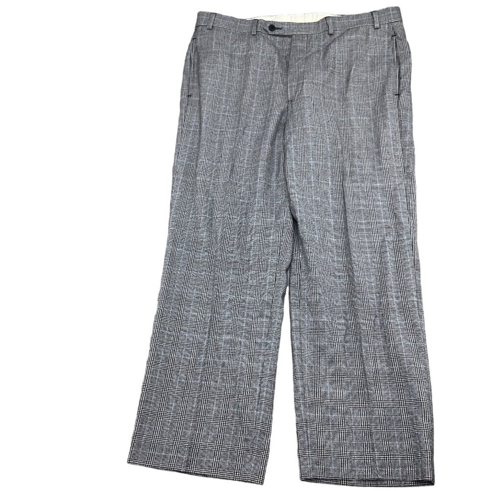 Brooks Brothers 346 Pants Men 36W 32L Black Blue Prince Edward Plaid Madison Fit